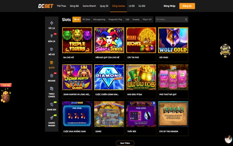 Các loại slot game độc đáo tại Debet